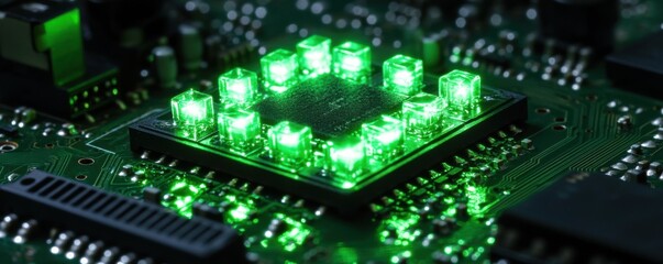 Illuminated Microchip: A Close-Up of Green LED Technology