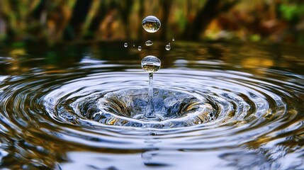 A single drop of water falling into a still pond, rippling outwards to form concentric circles shaped like clock faces.