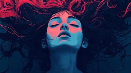 A surreal, artistic depiction of a person struggling with depression and anxiety, hands on their head, surrounded by chaotic and dark elements representing inner turmoil and overthinking.