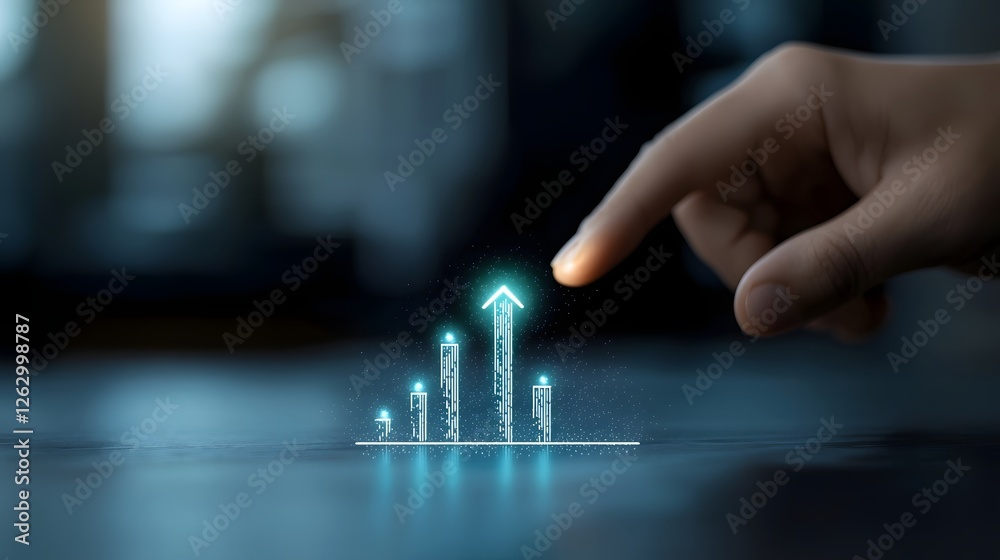 Aufkleber Glowing Arrow Guidance for Business and Financial Growth   A dynamic and futuristic depicting a soaring green arrow with a luminous glow reinforced by a pointing finger