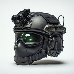 A state-of-the-art military ballistic helmet with an integrated NVG (night vision goggle) mount,