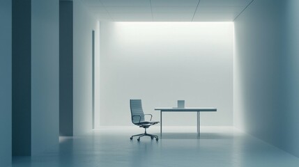 Minimalist Office Interior with Empty Chair and Desk in Soft Light