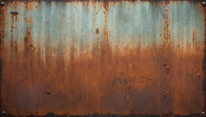 Rusted Metal Surface with Corrosion Patterns and Rivets
