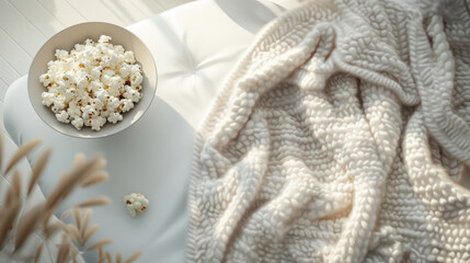 Cozy scene with popcorn and warm blanket for singles awareness day comfort
