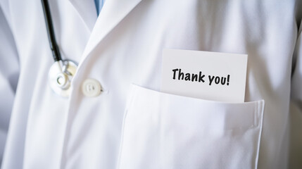 Gratitude in healthcare: doctor's white coat with thank you note for appreciation design