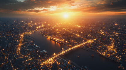 Container truck in ship port for business Logistics and transportation of Container Cargo ship and Cargo plane with working crane bridge in shipyard at sunrise, logistic import export and transport