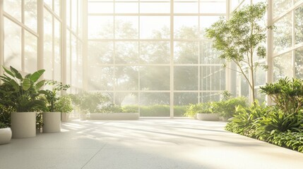 Bright and Airy Indoor Garden with Lush Green Plants and Light