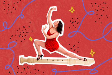 Art image poster photo collage of serious girl dance music pipe disco occasion orchestra performance wear glamour short dress © deagreez