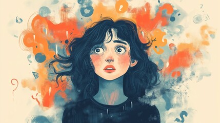 A surreal, artistic depiction of a person struggling with depression and anxiety, hands on their head, surrounded by chaotic and dark elements representing inner turmoil and overthinking.