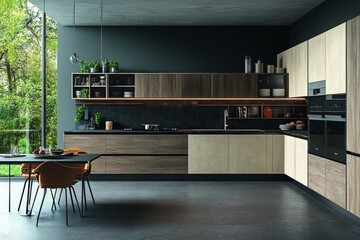 Modern kitchen design featuring minimalist aesthetics and natural light in a contemporary home