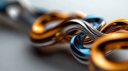 Fototapeta premium Abstract Intertwined Metallic Forms: A Symphony of Silver, Gold, and Blue