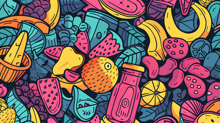 Vibrant and Colorful Fruit and Vegetable Pattern with Abstract Background for Creative Use