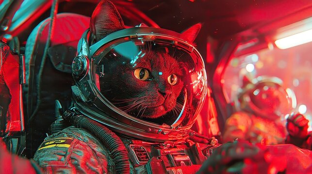 Cosmic Companion, a black cat aboard a spaceship aids space explorers in their intergalactic mission, navigating through the wonders and challenges of the universe.