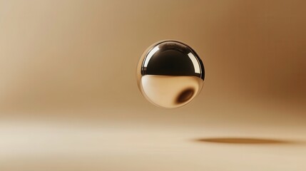 Abstract Floating Golden Sphere with Reflections on Neutral Background - Modern Minimalist Design.
