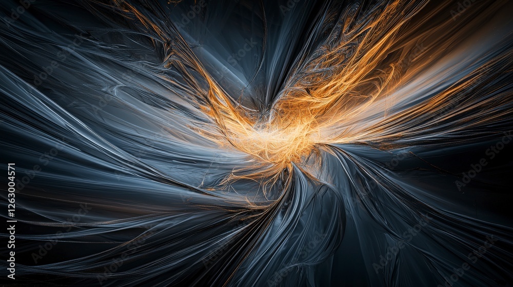 Aufkleber Dynamic abstract composition digital art quivering strokes dark background conceptual visualization