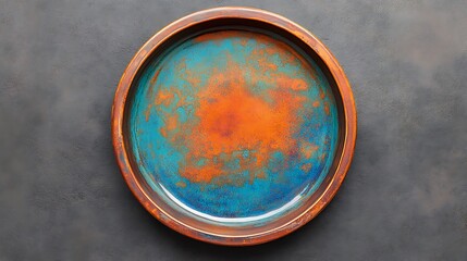 Copper and Teal Resin Tray: A Detailed Overhead Shot AI Generated