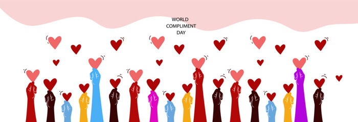 World Compliment Day banner.  Flat vector hand drawn cartoon illustration. - obrazy, fototapety, plakaty