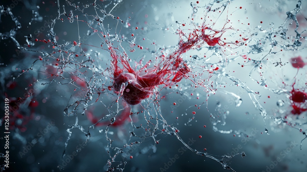 Poster dynamic splash of red liquid in abstract art studio digital imagery creative space close-up fragilit