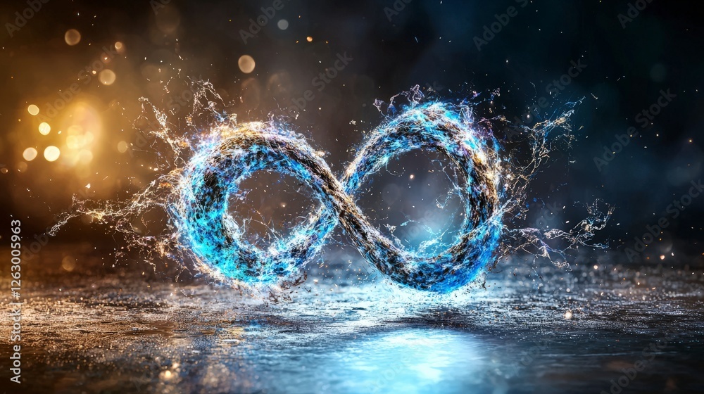 Poster dynamic infinity symbol abstract universe digital art ethereal atmosphere close-up fluidity concept