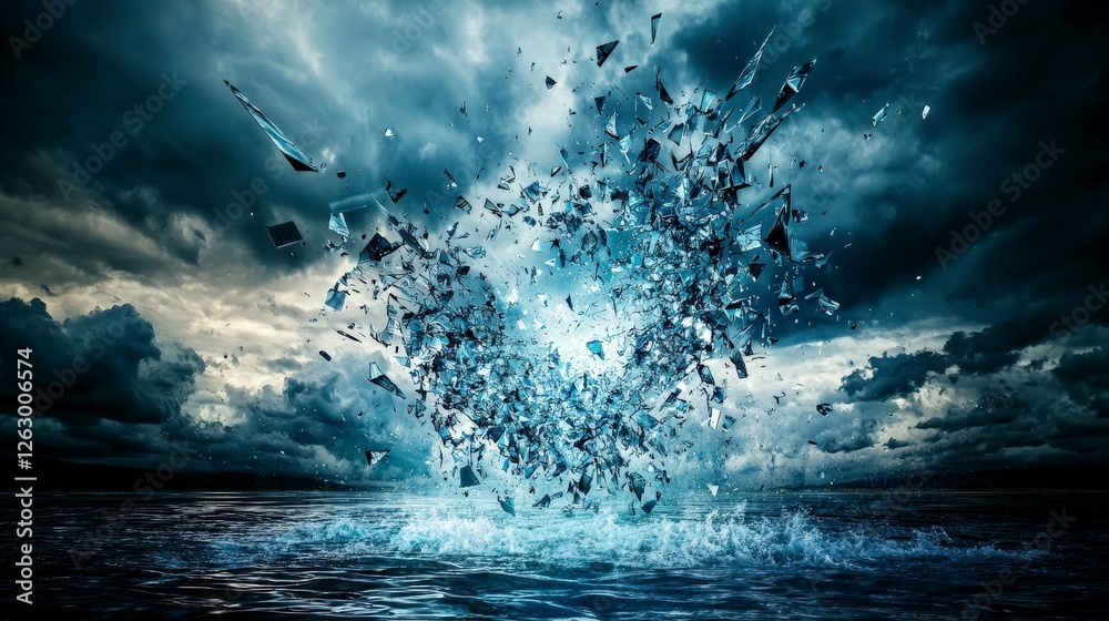 Aufkleber shattered ideas cascading through a boundless formless ocean abstract art dramatic environment surre