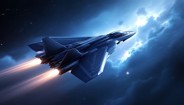 Futuristic Fighter Jet in Night Sky Artwork