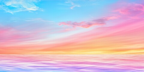Serene Sunset Over Tranquil Ocean with Beautiful Pastel Sky Colors