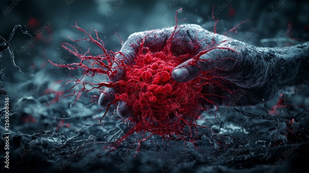 Aufkleber capturing the essence of vulnerability red energy sphere dark environment artistic imagery close-up 