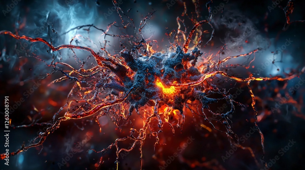 Aufkleber Dynamic energy pulsating through chaos digital realm abstract art dark environment close-up conceptual depth