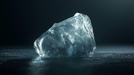 Obraz premium Glacial Ice Cube on Dark Background with Soft Light Reflection