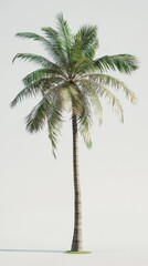 Obraz premium A single coconut palm tree stands tall against a plain white background
