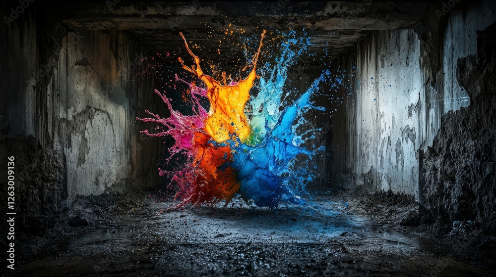 Leinwandbilder vivid color splash event abandoned space digital art urban environment dynamic perspective creative 
