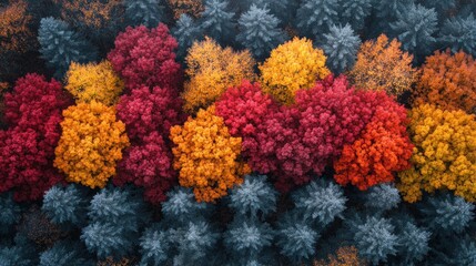 Aerial View of Autumn Forest Colorful Trees