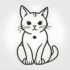 Obraz premium A minimalist line art icon of a cat sitting alertly, black outline on a white background.