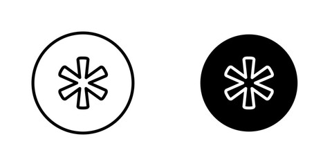Asterisk vectors icons set in filled and strokes on white background