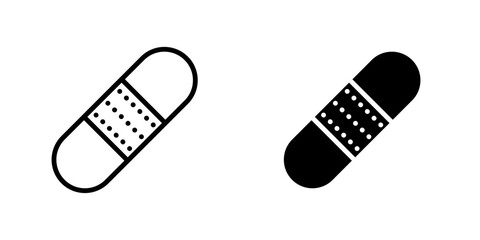 Band aid vectors icons set in filled and strokes on white background