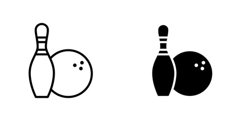 Bowling vectors icons set in filled and strokes on white background