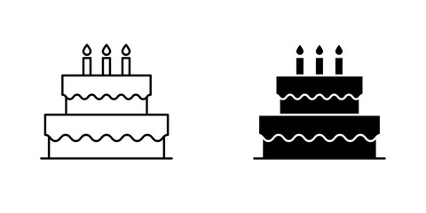 Cake birthday vectors icons set in filled and strokes on white background