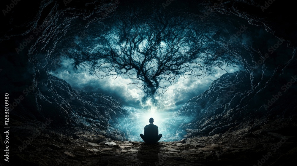 Aufkleber erupting silence within the mind abstract forest landscape digital art mystical setting surreal view