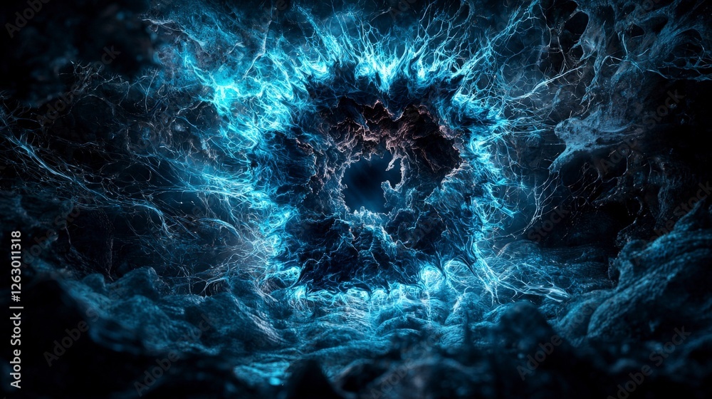 Poster eroding memories through darkness abstract digital art conceptual environment cosmic viewpoint