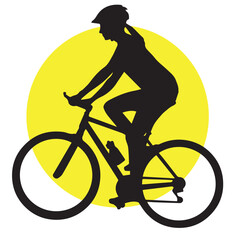 Obraz premium Silhouette of a cyclist, silhouette of a cyclist on a yellow circle background 