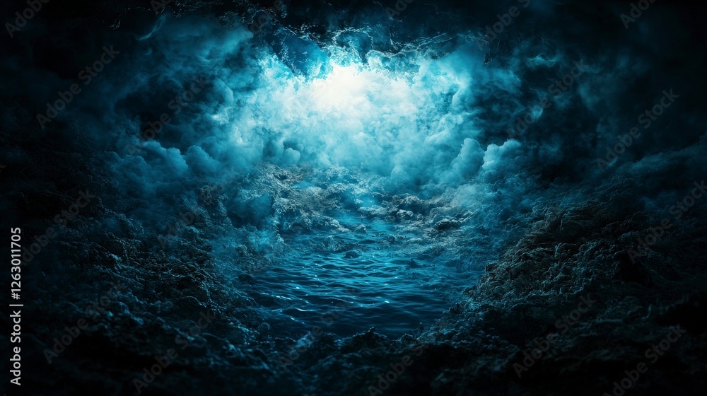 Poster the void devouring whispers of disorder ocean depths abstract art surreal environment aerial view ev