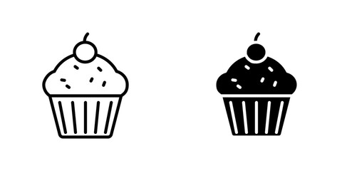 Cupcake vectors icons set in filled and strokes on white background