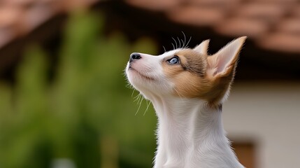 Adorable Puppy Looking Upward Outdoors