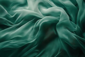 Obraz premium Teal Green Chiffon Fabric Abstract Background, Flowing Sheer Texture
