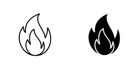 Flame vectors icons set in filled and strokes on white background