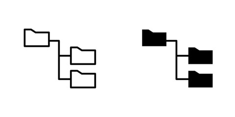 Folder tree vectors icons set in filled and strokes on white background
