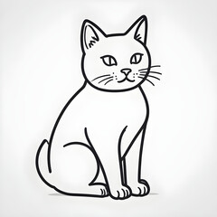 A minimalist line art icon of a cat sitting alertly, black outline on a white background.