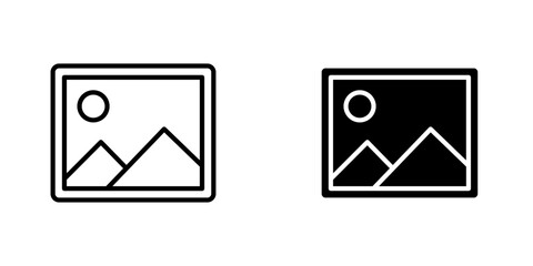 Gallery vectors icons set in filled and strokes on white background