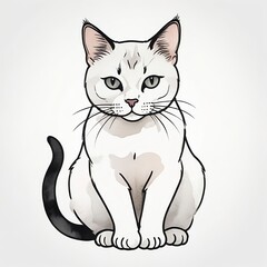 Obraz premium A minimalist line art icon of a cat sitting alertly, black outline on a white background.