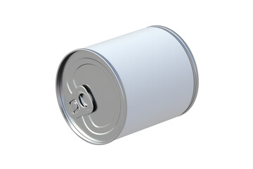 Single tin with canned food isolated on white background. Cat, dog nutrition. Preserved vegetables. Reserve of provisions. Touristic meal. 3d render